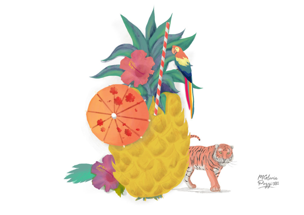 pineapple with parrot and tiger parasol...
