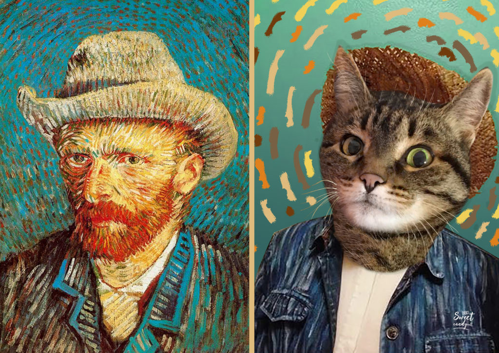 Van Gogh, self-portrait with hat - Briciola Cat by sweetcandyroll